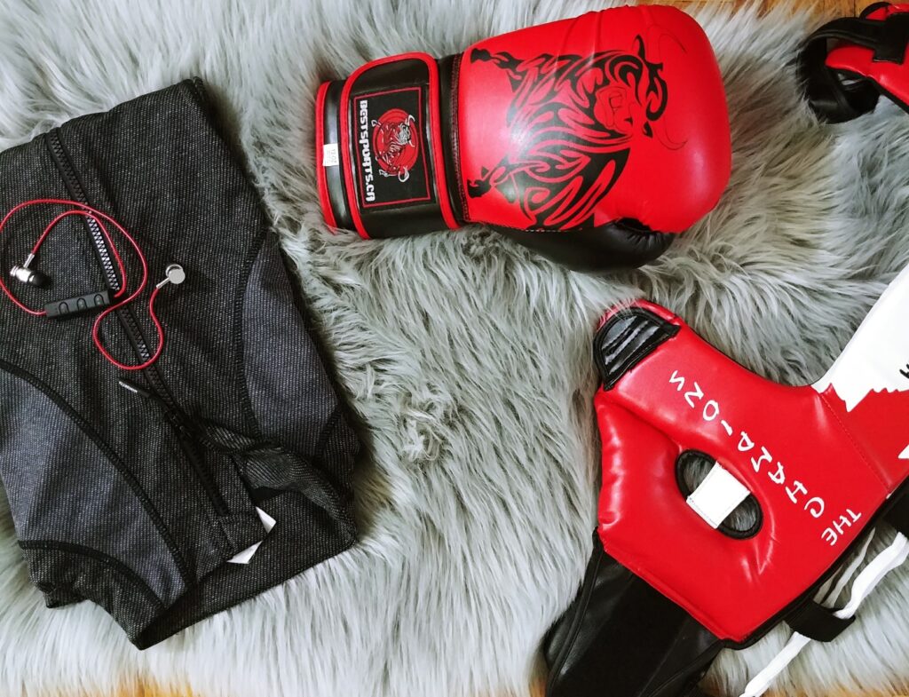 boxing equipment, groin protector, boxing gloves