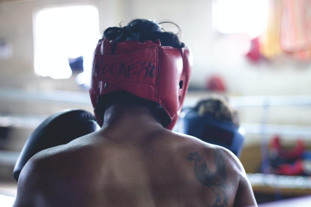 Amateur boxer, boxing headgear, male